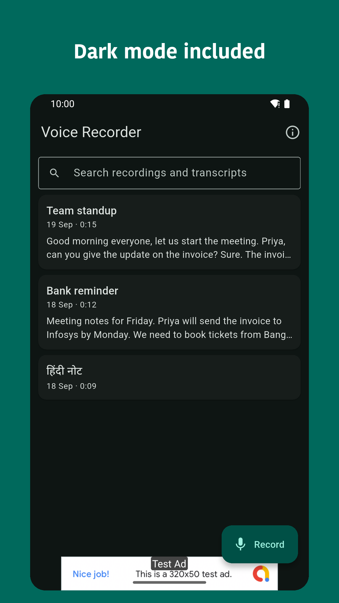 Voice Recorder in dark mode